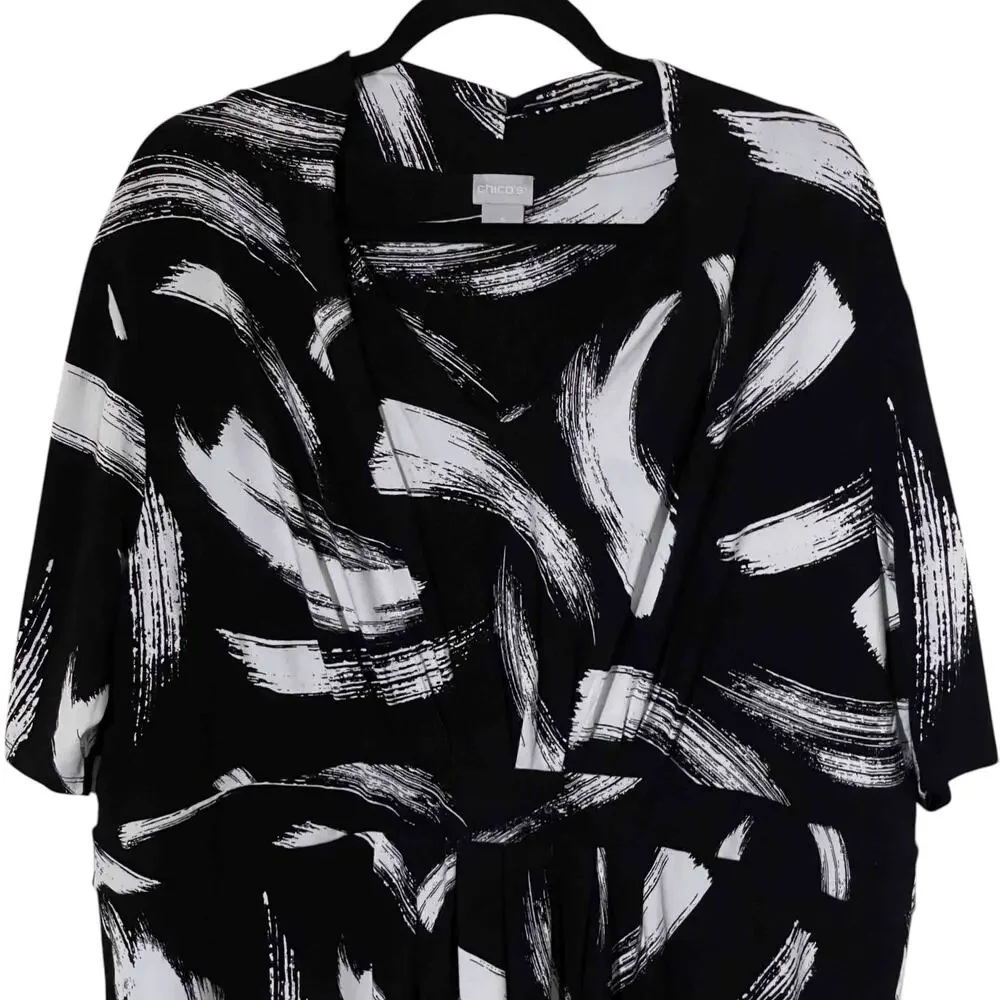 Chico's Classic Pleated Short Dress Size 20 Black White Pockets Printed Casual - Picture 4 of 8